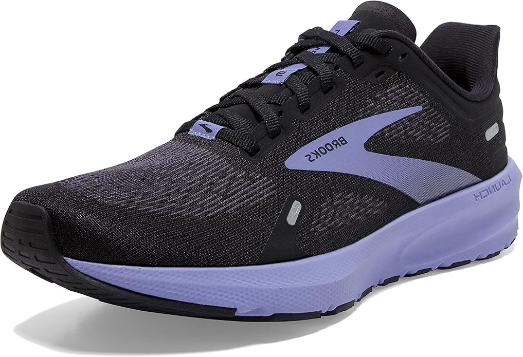 Stock image of Woman's  Brooks Launch 9 running shoe in black and purple